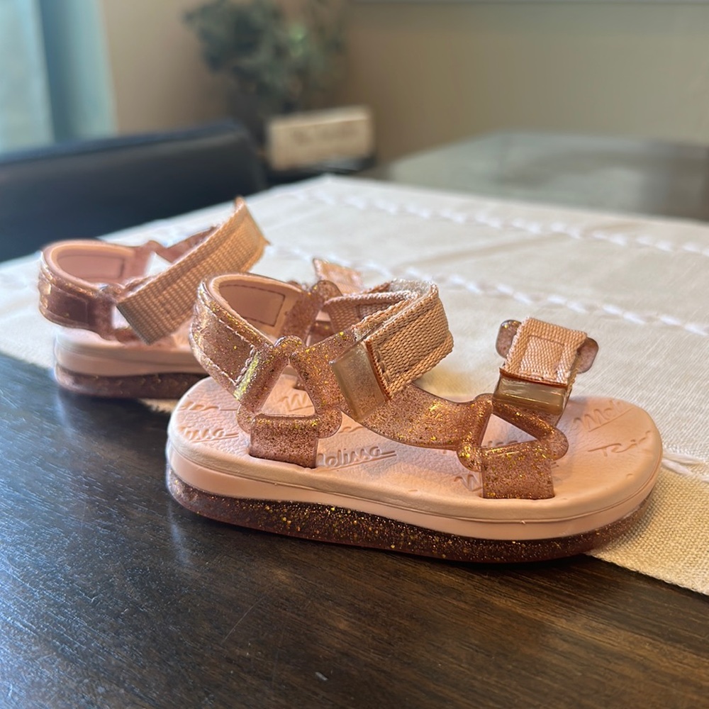 Mini Melissa Baby Pink Glitter Sandals
